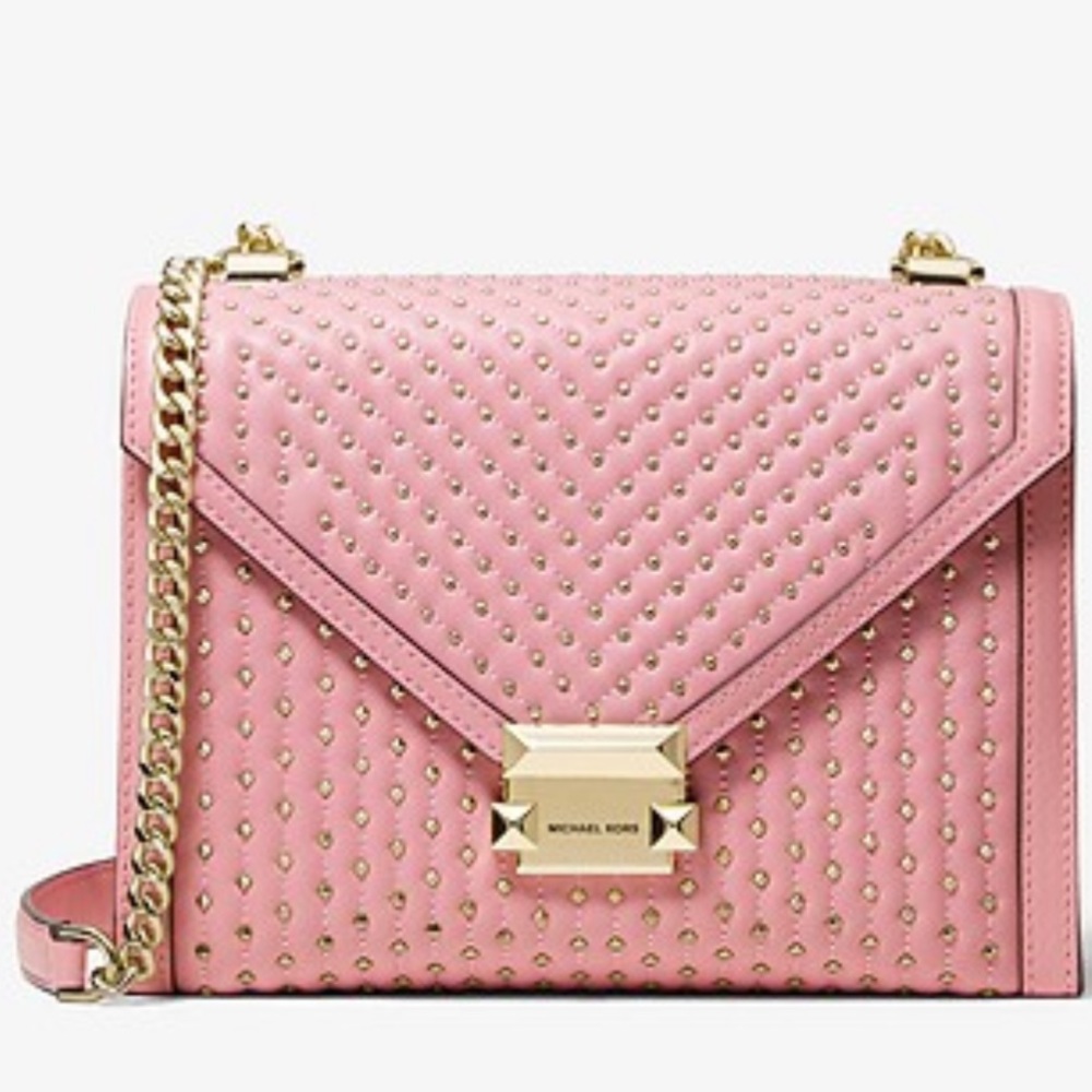 Whitney Large Studded Leather Bag in Carnation